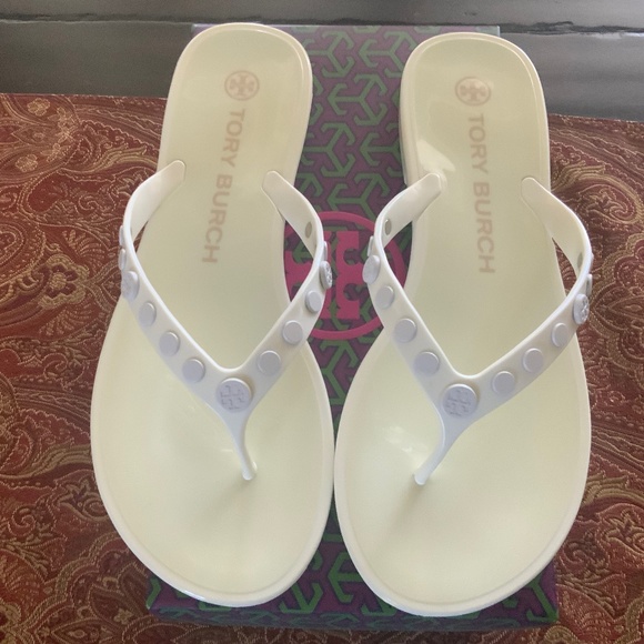 Tory Burch new ivory Studded Jelly Sandals , size 7,BNIB, MSRP $128, must have